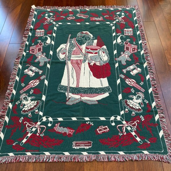 Vintage NWT Manual Woodworkers & Weavers Christmas Throw Blanket Tapestry Santa - Picture 7 of 10